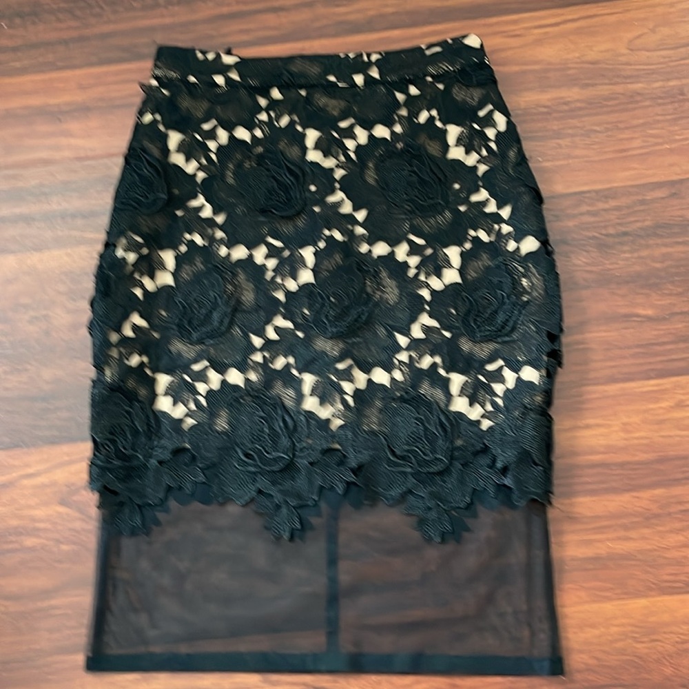 Elegant Black Lace Skirt 6” Mesh Hem